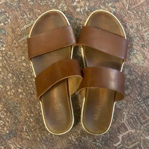 MIA Brown Leather Nelly Slides